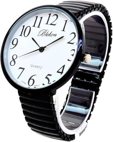 Geneva STC Black Super Large Face Stretch Band Easy to Read Watch