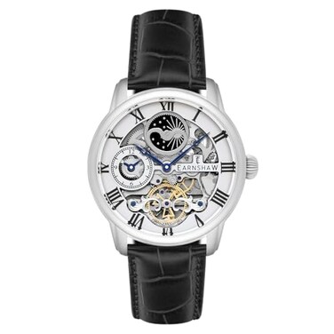 Thomas Earnshaw Mens 44mm Longitude Dual Time Automatic Skeleton Watch with 12 Hour Dual Time Sun Moon Display and Decorated Rotor WhiteBlack ES800601