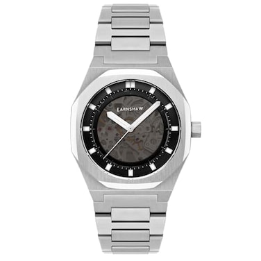 Thomas Earnshaw Mens 42mm Discovery Drake Skeleton Automatic Smoke Grey Watch with Solid Stainless Steel Bracelet ES814222