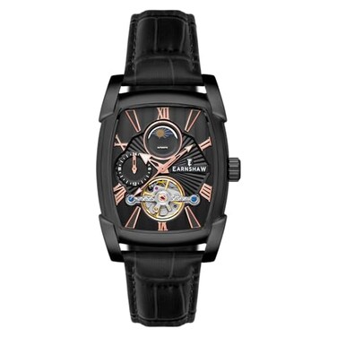 Thomas Earnshaw Mens 37mm Heritage Kensington Multifunction Automatic Officer Black Watch with Leather Strap ES829606