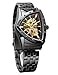 FORSINING Triangular Gold Shield Automatic Mechanical Watch Oversized Dial Fully Hollowed Out Dial Design Automatic Movement 21MM Wide Soft Silicone Strap Strong and Durable