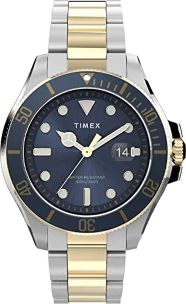 Timex Mens Harborside Coast 43mm Watch Blue Dial Top Ring with TwoTone Case Stainless Steel Bracelet