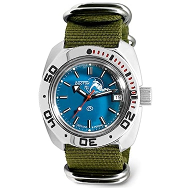 VOSTOK Amphibia 710059 Scuba Dude Automatic SelfWinding Diver Wrist Watch Green Strap