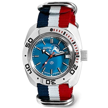 Vostok Amphibia 710059 Scuba Dude Automatic SelfWinding Diver Wrist Watch Tricolor Strap