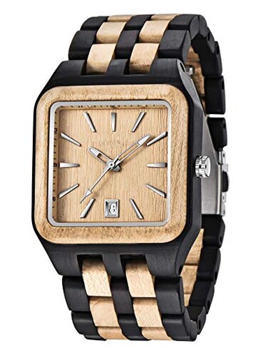 Dentily Wood Watch Rectangle Dial Wooden Watches for Men Quartz Movement Mens Watches