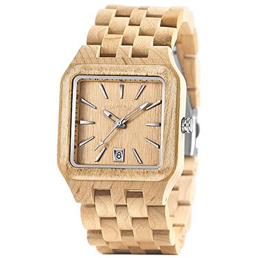 Dentily Mens Wood Watch Rectangle Dial Wooden Watches Quartz Movement Watches for Men