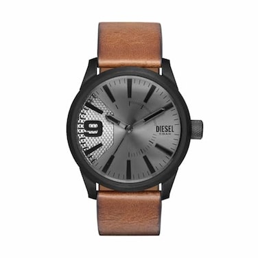 Diesel Rasp Stainless Steel and Leather ThreeHand Analog Mens Watch Color Black Brown Model DZ1764