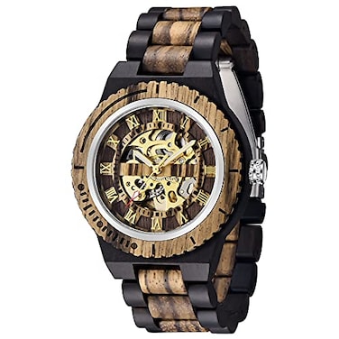 Dentily Mens Wooden Watch Skeleton Automatic Movement Wood Watch SelfWinding Watches for Men