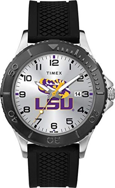 Timex Tribute Mens Collegiate Gamer 42mm Watch LSU Tigers with Black Silicone Strap