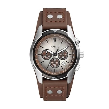 Fossil Mens Watch Coachman Quartz Stainless Steel and Chronograph Leather Watch for Men Color Silver Brown
