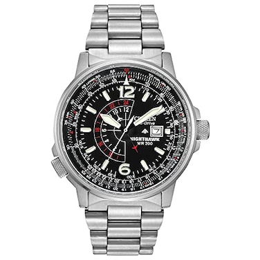 Citizen Mens EcoDrive Promaster Air Nighthawk Pilot Stainless Steel Watch Luminous Black Dial 42mm Model BJ700052E