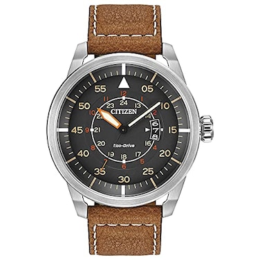 Citizen Mens EcoDrive 3Hand Date Avion Watch with Leather Strap Style AW136110H