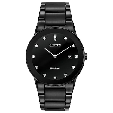 Citizen Mens EcoDrive Modern Axiom Diamond Watch in Black IP Stainless Steel Black Dial Model AU106558G