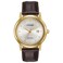 Citizen Mens EcoDrive Classic Watch in GoldTone Stainless Steel with Brown Leather Strap Champagne Dial Model AW123204A