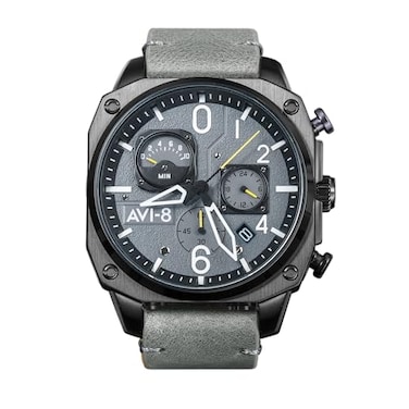 AVI-8 AVI8 Mens 45mm Hawker Hunter Retrograde Chronograph Sea Gray Watch with Leather Strap AV405203