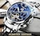 Carnival Luxury Mens tourbillon Automatic Watch Silver Stainless Steel Date Blue Dial Watches