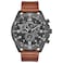 Citizen Mens EcoDrive Weekender Chronograph Watch in Black IP Stainless Steel with Brown Leather Strap Black Dial Model AT244701E
