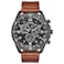 Citizen Mens EcoDrive Weekender Chronograph Watch in Black IP Stainless Steel with Brown Leather Strap Black Dial Model AT244701E