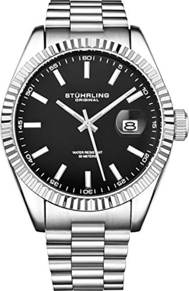 Stuhrling Original Mens Symphony Regent Coronet Stainless Steel Bracelet Watch Black