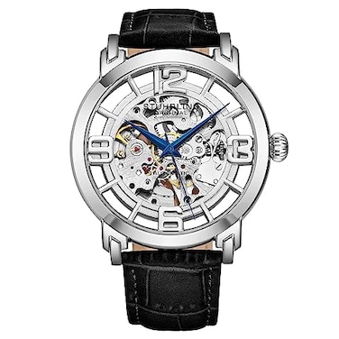 Stuhrling Original Sthrling Original Mens Skeleton Automatic Watch Winchester 44 Elite Stainless Steel Case Mechanical Movement Leather Strap