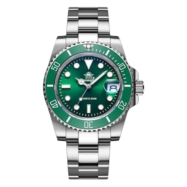 ADDIESDIVE Mens Quartz Diver Watch Waterproof 200 M Green Dial Luminous Stainless Steel Strap