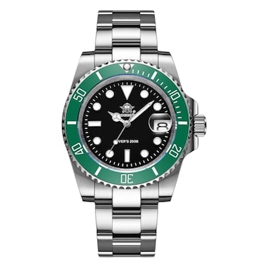 ADDIESDIVE Quartz Steel Watch for Men Diver 200 M Black Dial Green Bezel Luminous Unique Design