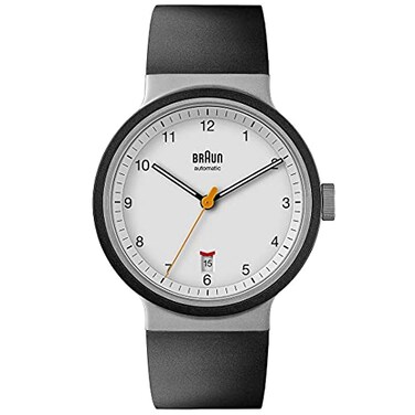 Braun Mens 40mm Automatic Watch with Black Rubber Strap BN0278 White Strap