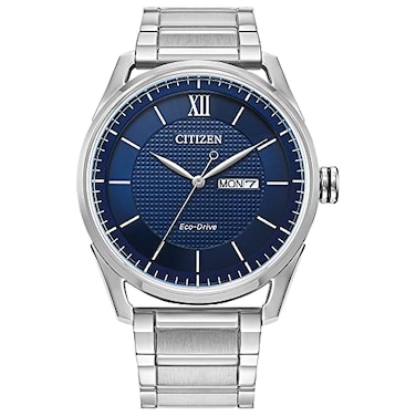 Citizen Mens Classic EcoDrive Watch with 3Hand Day and Date Stainless Blue Dial