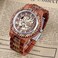 Dentily Creative Mens Wooden Watch Skeleton Automatic Movement Watch SelfWinding Watches for Men
