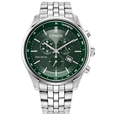 CITIZEN Mens Classic Corso EcoDrive Watch Chronograph 1224 Hour Time Date Sapphire Crystal StainlessGreen Dial