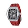 Tsar Bomba New Automatic Tonneau Mens Watch Skeleton Japanese Movement Luminous Mechanical Stainless Steel Case 51M Waterproof Fluorine Rubber Strap SilverRed Free Size TB8210ASilver Red