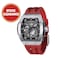 Tsar Bomba New Automatic Tonneau Mens Watch Skeleton Japanese Movement Luminous Mechanical Stainless Steel Case 51M Waterproof Fluorine Rubber Strap SilverRed Free Size TB8210ASilver Red
