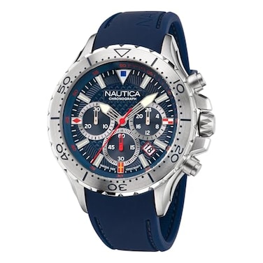 Nautica Mens NST Chrono Blue Silicone Strap Watch Model NAPNSF201