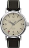 Timex Mens Standard 40mm Watch SilverTone Case Cream Dial with Brown Leather Fabric Strap