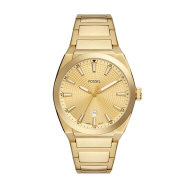 Fossil Mens Watch Everett Quartz Stainless Steel ThreeHand Watch for Men Color Gold