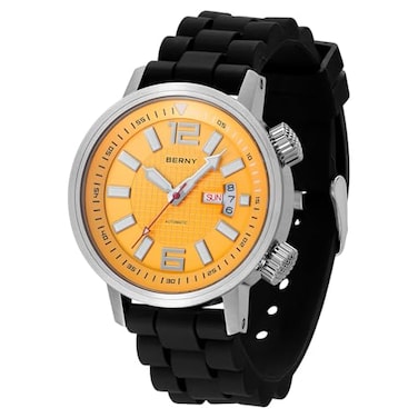 BERNY Automatic Mechanical Dive Watch for Men Self Winding Sport Silicone Strap Wristwatches Waterproof 20ATM Sapphire Glass Scratch Resistant Super Luminous Yellow Dial
