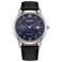 Citizen Mens Classic EcoDrive Leather Strap Watch 3Hand Date Luminous Hands and Markers Black StrapBlue Dial
