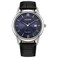 Citizen Mens Classic EcoDrive Leather Strap Watch 3Hand Date Luminous Hands and Markers Black StrapBlue Dial