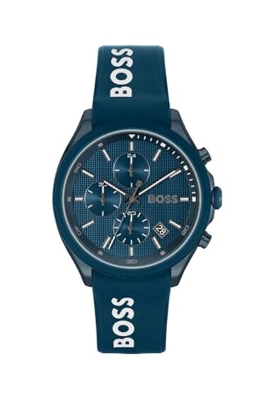 BOSS Velocity Mens Chronograph Stainless Steel Case and Silicone Strap Watch Color Blue Model 1514061