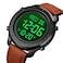 PASOY Mens Big Dial Digital Leather Watch Simple Large Display Countdown Alarm Stopwatch LED Backlight Black Dial Business Multifunction Watches