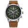 Citizen Mens EcoDrive Weekender Sport Chronograph Watch in Brown Leather Strap Green Dial 44mm Model CA447708X