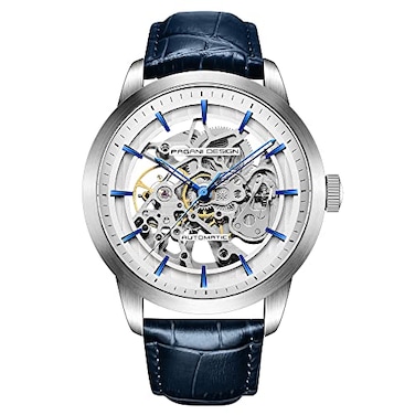 RollsTimi Pagani Design PD1638 Skeleton Automatic Mechanical Mens Watch Stainless Steel Automatic Mechanical Mens Watch 43 mm diameter leather strap pointer dial water resistant to 100 meters
