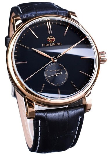 MASTOP Mens Minimalist White Dial Automatic Watch Stainless Steel with Leather Strap Mechanical Watch for Men Gold Black