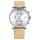 GOLDEN HOUR Fashion Minimalist Analog Chronograph Watches for Men with Brown Leather StrapAuto Date in Silver White