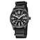 GOLDEN HOUR Mens Nylon SlipThru Strap Watch with Military Time Easy Read Dial Glowing Hands in Black