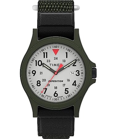 Timex Mens Expedition Acadia 40mm Watch Black Fastwrap Cream Dial Green Case