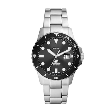 Fossil Mens Watch Blue Quartz Stainless Steel ThreeHand Watch for Men Color SilverBlack Taper