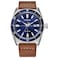 Citizen EcoDrive Mens Sport Casual Brycen Brown Leather Strap with Blue Dial 3Hand Date Luminous 43mm