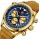 AIMES Mens Waterproof Sport Watch Brown Leather Chronograph 30M Water Resistance Blue Dial Date Display LED Light Functions