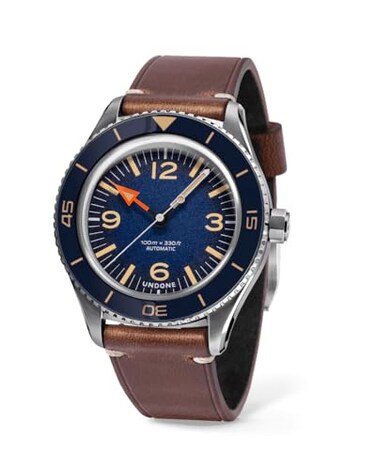 UNDONE Basecamp Classic Blue 40mm 100M Water Resistance Automatic Wrist Watch Blue Dial Brown Leather Strap